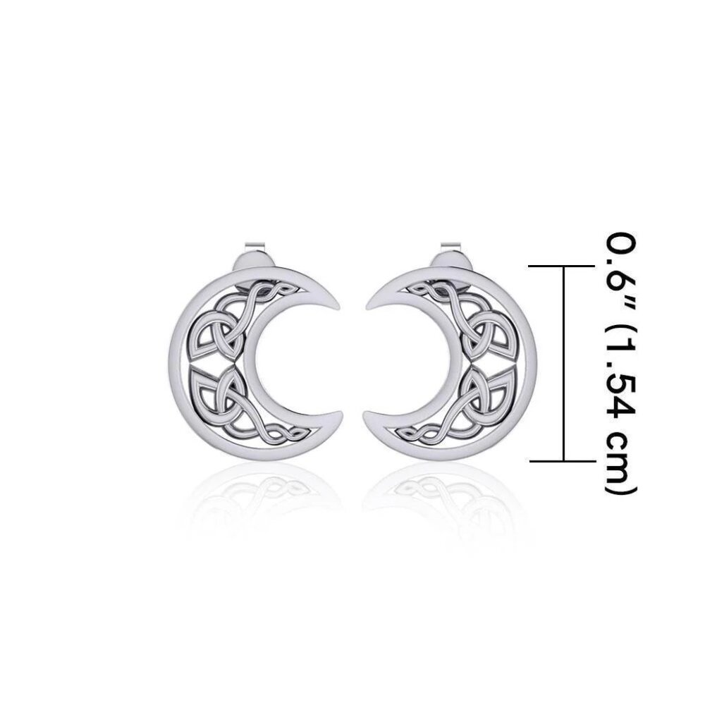 Hollow Celtic Knotwork Crescent Moon Sterling Silver Earrings - Picture 4 of 5